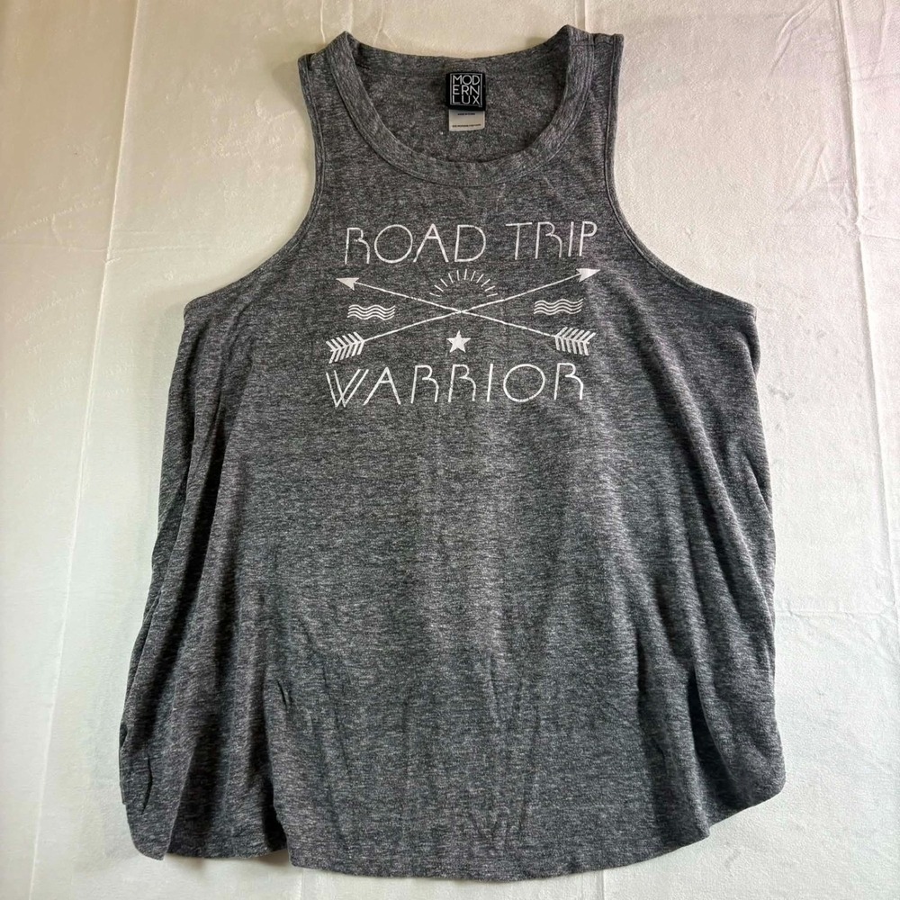 Modern Lux Tank Top Womens Large L Gray Road Trip Warrior Graphic High Neck